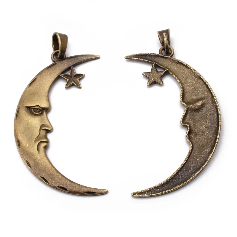 2pcs Antique Silver/Bronze Large Sun Moon Charms Pendant For Handmade Necklace Jewery Findings Making