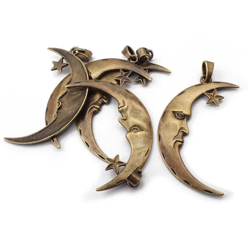 2pcs Antique Silver/Bronze Large Sun Moon Charms Pendant For Handmade Necklace Jewery Findings Making