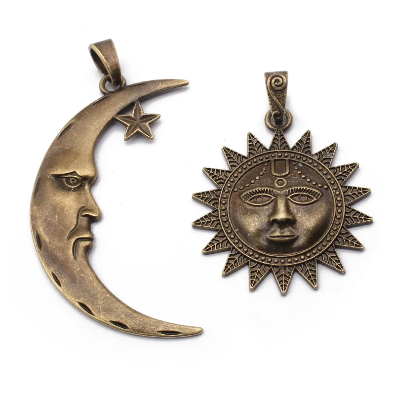 2pcs Antique Silver/Bronze Large Sun Moon Charms Pendant For Handmade Necklace Jewery Findings Making
