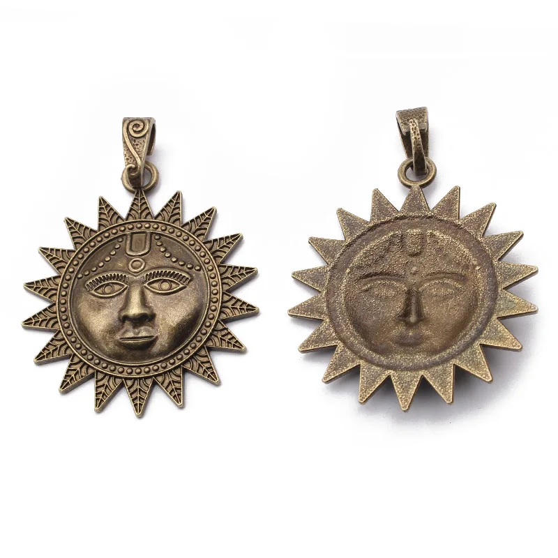2pcs Antique Silver/Bronze Large Sun Moon Charms Pendant For Handmade Necklace Jewery Findings Making