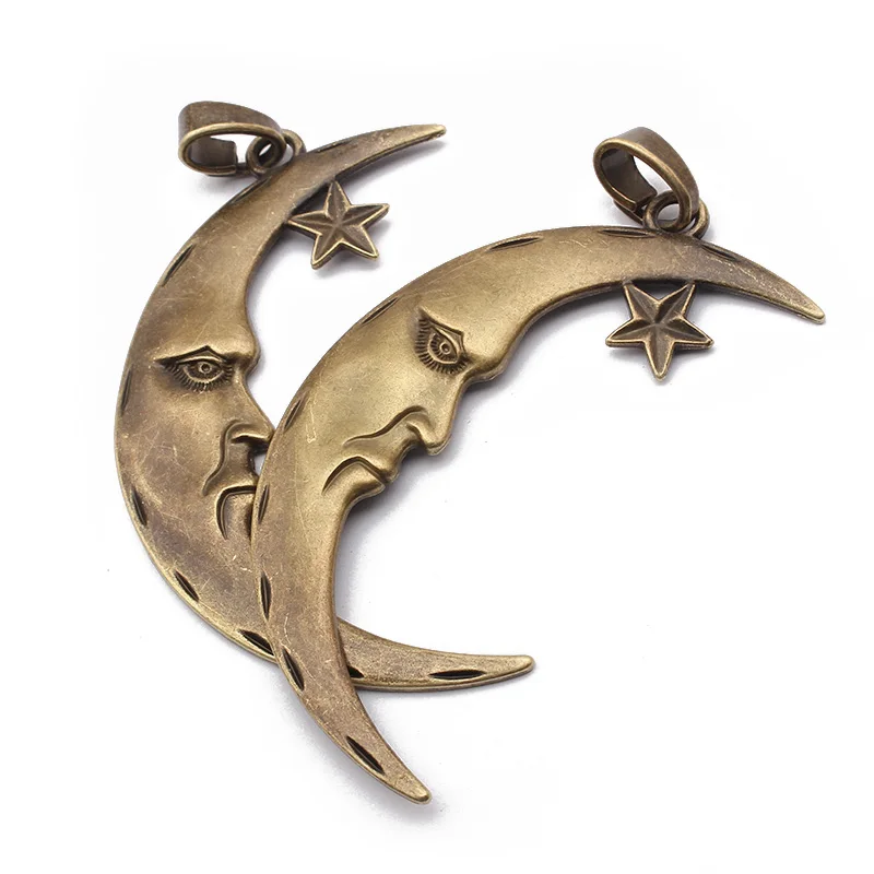 2pcs Antique Silver/Bronze Large Sun Moon Charms Pendant For Handmade Necklace Jewery Findings Making
