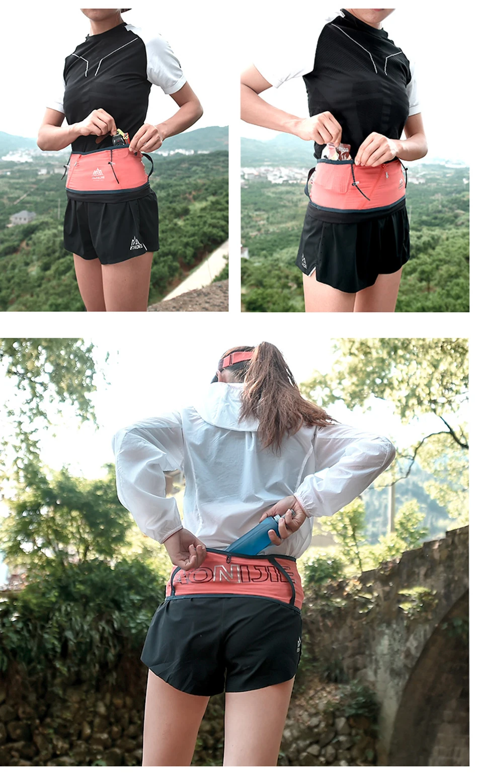 AONIJIE 4-way Stretch Hydration Running Belt Waist Pack Travel Money Bag Trail Marathon Gym Workout Fitness Mobile Phone Holder