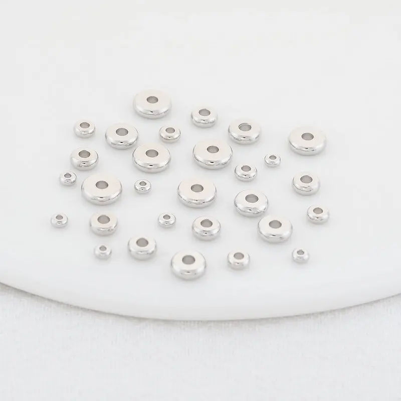 14K Gold Color Plated Brass 3mm 4mm 5mm 6mm 7mm Round Spacer Beads Flat Bracelet Beads High Quality Diy Jewelry Accessories