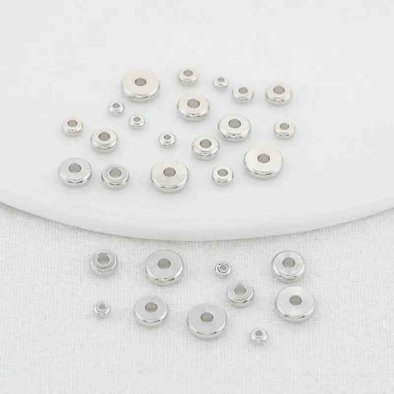 14K Gold Color Plated Brass 3mm 4mm 5mm 6mm 7mm Round Spacer Beads Flat Bracelet Beads High Quality Diy Jewelry Accessories