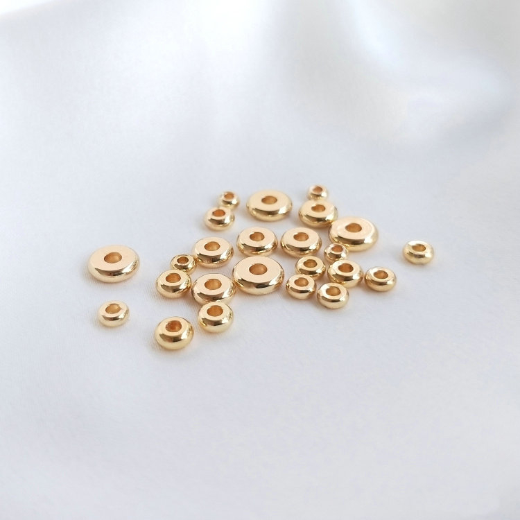 14K Gold Color Plated Brass 3mm 4mm 5mm 6mm 7mm Round Spacer Beads Flat Bracelet Beads High Quality Diy Jewelry Accessories