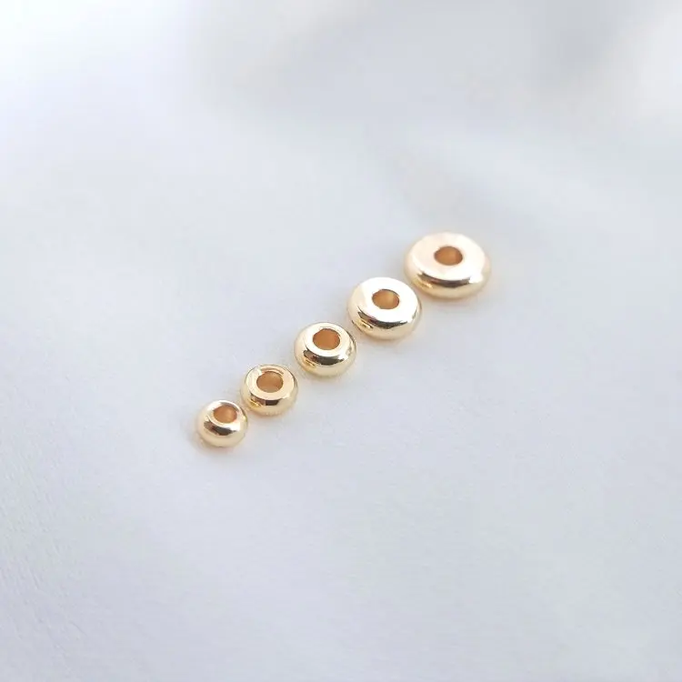 14K Gold Color Plated Brass 3mm 4mm 5mm 6mm 7mm Round Spacer Beads Flat Bracelet Beads High Quality Diy Jewelry Accessories