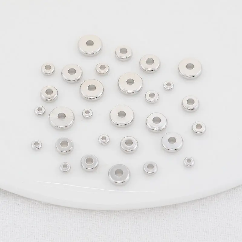 14K Gold Color Plated Brass 3mm 4mm 5mm 6mm 7mm Round Spacer Beads Flat Bracelet Beads High Quality Diy Jewelry Accessories