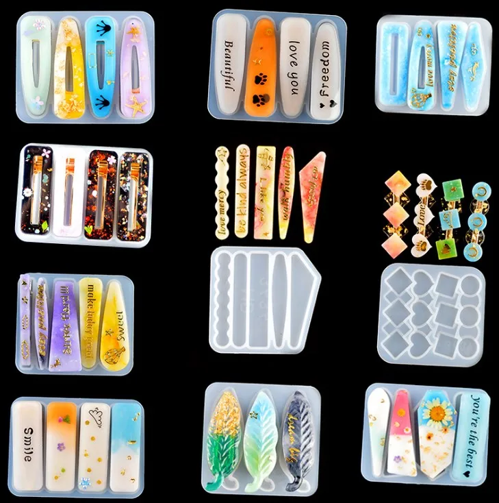 Barrettes Silicone Molds Metal Geometric Hair Clips Epoxy Resin Mold For DIY Resin Hairpin Crafts Jewelry Making Accessorires