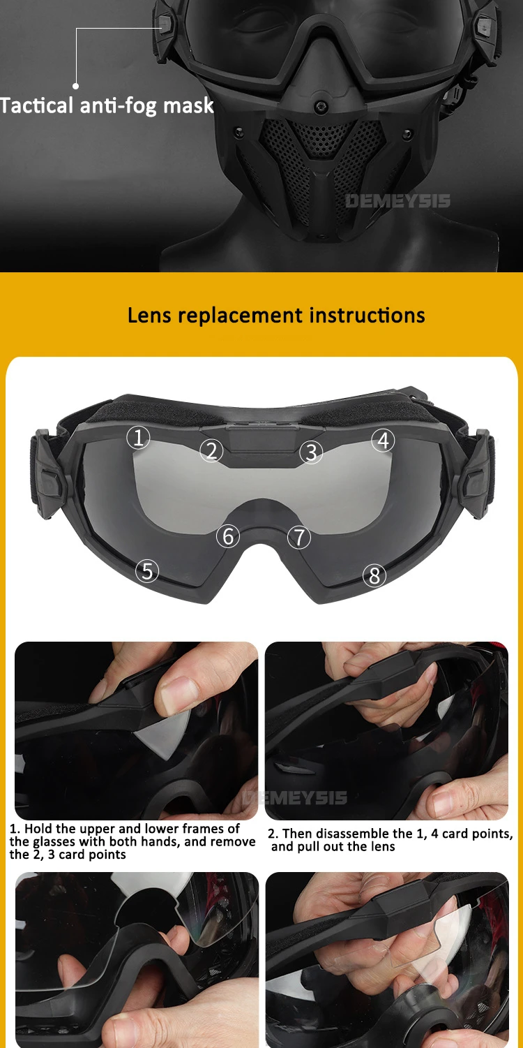 Airsoft Mask Detachable Goggles with Anti-fog Fan Tactical Paintball Protective Full Face Mask Shooting CS Goggles Masks