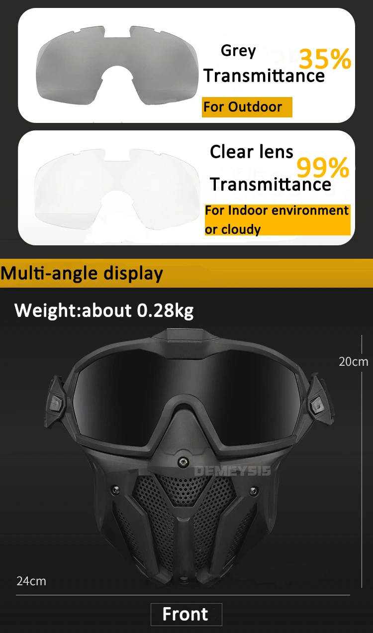 Airsoft Mask Detachable Goggles with Anti-fog Fan Tactical Paintball Protective Full Face Mask Shooting CS Goggles Masks