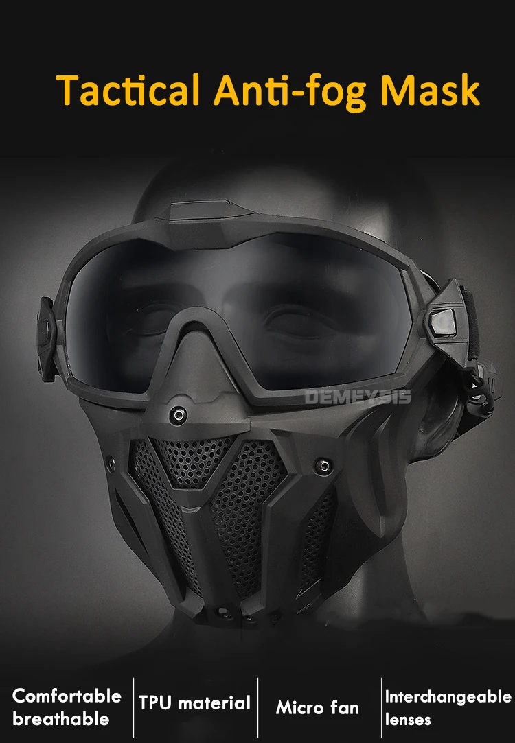 Airsoft Mask Detachable Goggles with Anti-fog Fan Tactical Paintball Protective Full Face Mask Shooting CS Goggles Masks