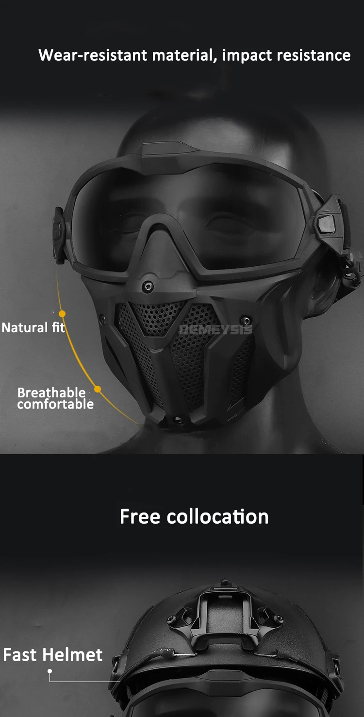Airsoft Mask Detachable Goggles with Anti-fog Fan Tactical Paintball Protective Full Face Mask Shooting CS Goggles Masks
