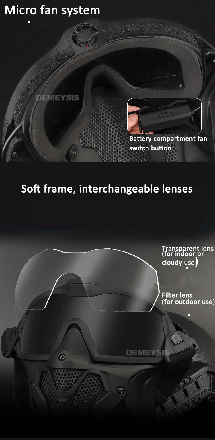 Airsoft Mask Detachable Goggles with Anti-fog Fan Tactical Paintball Protective Full Face Mask Shooting CS Goggles Masks