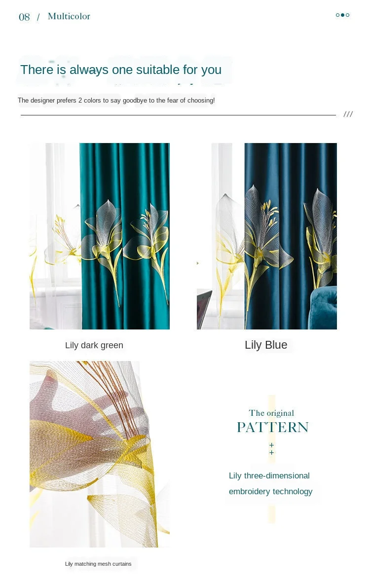 European Style Curtains for Living Room Dining Bedroom Satin Lily Embroidered Nordic Minimalist 95% High Shading Luxury Palace