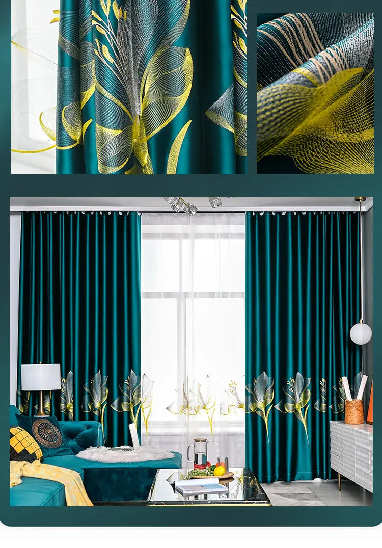 European Style Curtains for Living Room Dining Bedroom Satin Lily Embroidered Nordic Minimalist 95% High Shading Luxury Palace