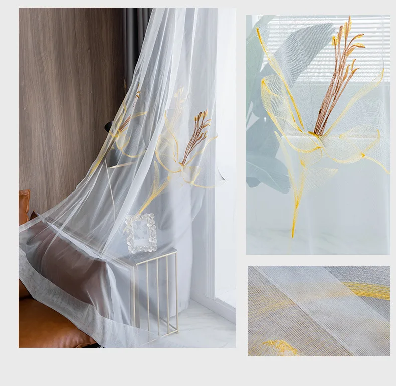 European Style Curtains for Living Room Dining Bedroom Satin Lily Embroidered Nordic Minimalist 95% High Shading Luxury Palace