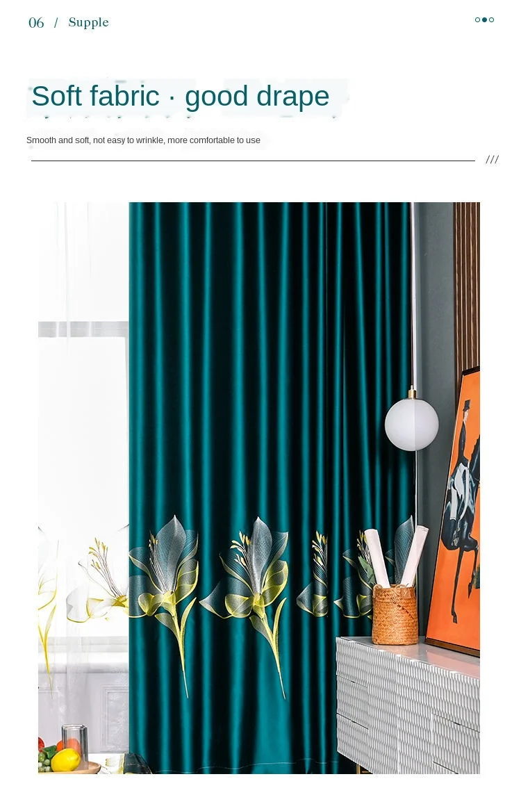 European Style Curtains for Living Room Dining Bedroom Satin Lily Embroidered Nordic Minimalist 95% High Shading Luxury Palace
