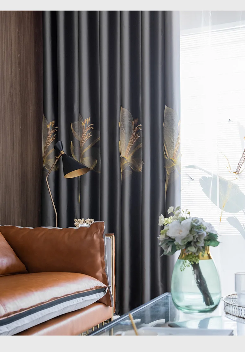 European Style Curtains for Living Room Dining Bedroom Satin Lily Embroidered Nordic Minimalist 95% High Shading Luxury Palace