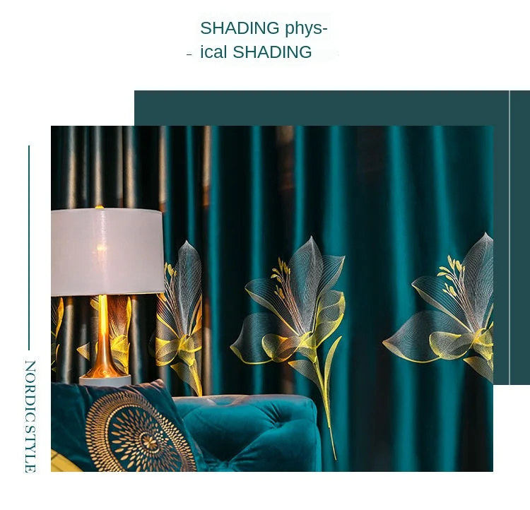 European Style Curtains for Living Room Dining Bedroom Satin Lily Embroidered Nordic Minimalist 95% High Shading Luxury Palace