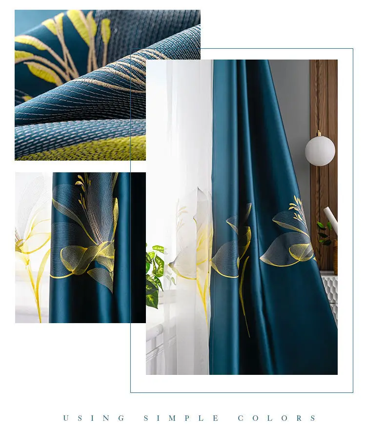 European Style Curtains for Living Room Dining Bedroom Satin Lily Embroidered Nordic Minimalist 95% High Shading Luxury Palace
