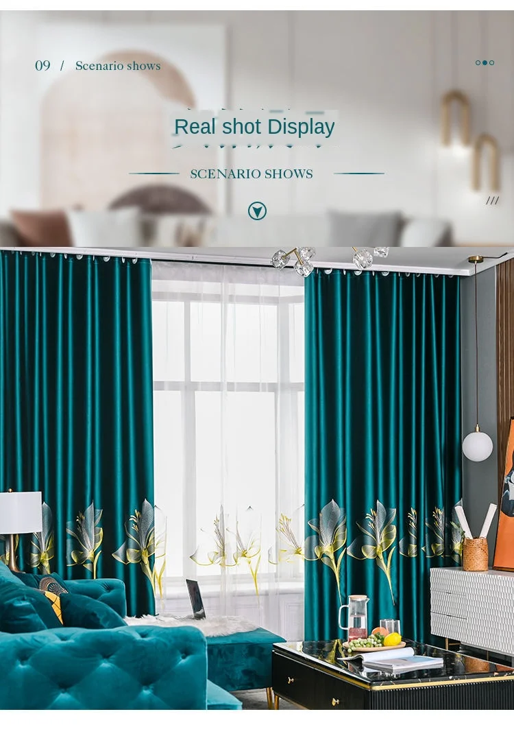 European Style Curtains for Living Room Dining Bedroom Satin Lily Embroidered Nordic Minimalist 95% High Shading Luxury Palace