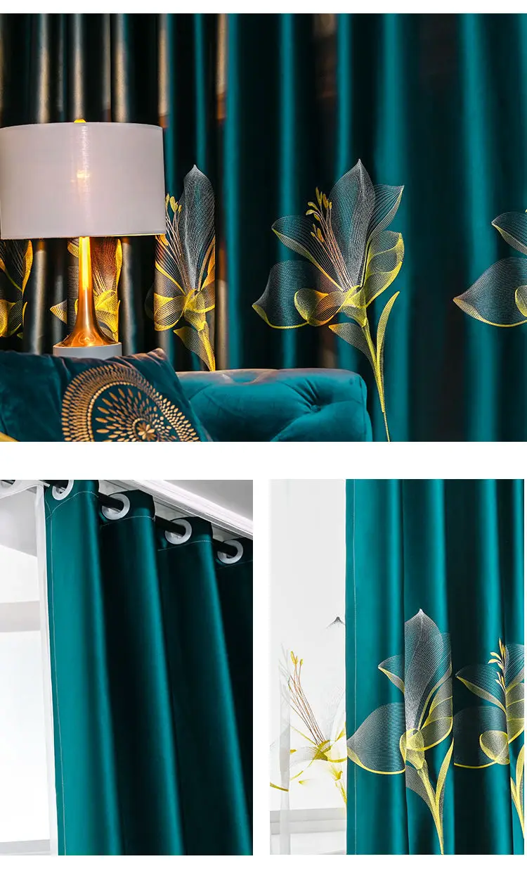 European Style Curtains for Living Room Dining Bedroom Satin Lily Embroidered Nordic Minimalist 95% High Shading Luxury Palace