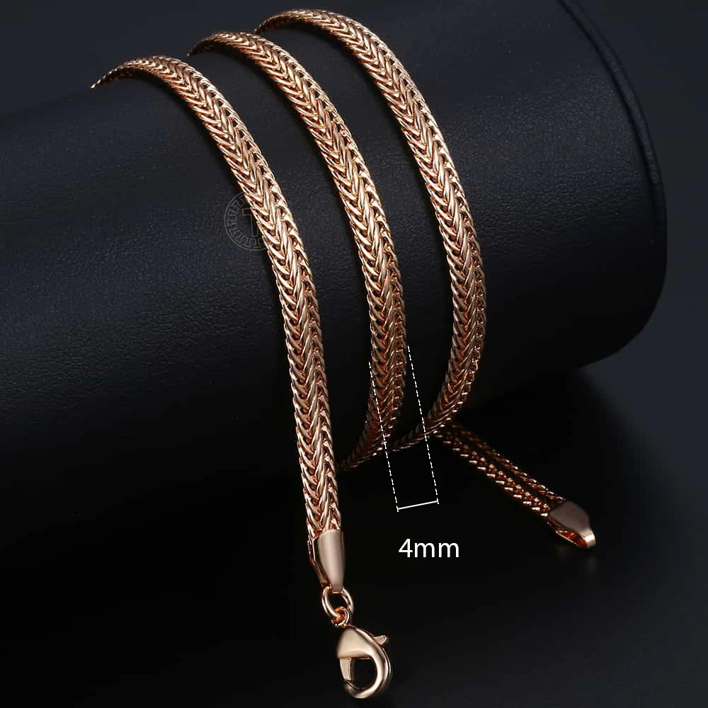 585 Rose Gold Color Necklaces for Women Men Bismark Hammered Link Chain Fashion Jewelry Accessories 5mm GN452A