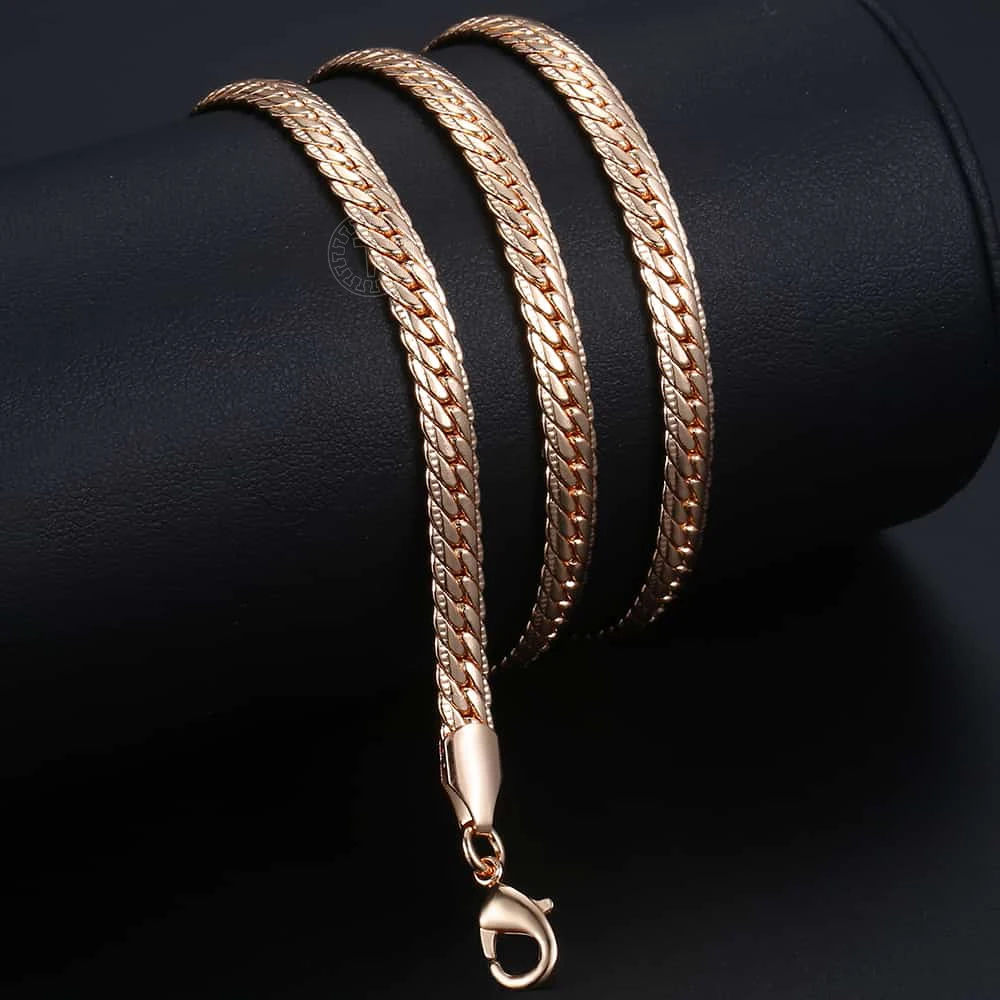 585 Rose Gold Color Necklaces for Women Men Bismark Hammered Link Chain Fashion Jewelry Accessories 5mm GN452A