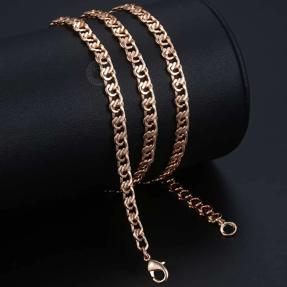 585 Rose Gold Color Necklaces for Women Men Bismark Hammered Link Chain Fashion Jewelry Accessories 5mm GN452A