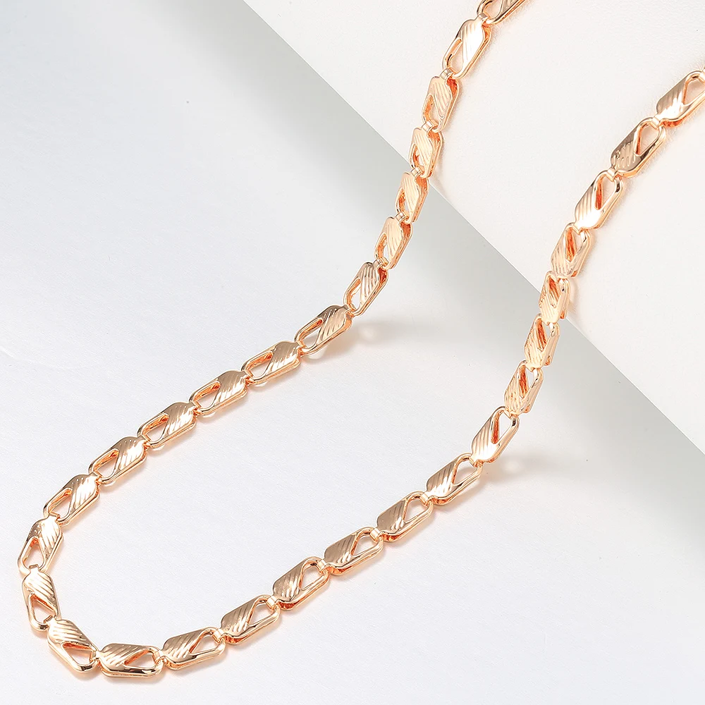 585 Rose Gold Color Necklaces for Women Men Bismark Hammered Link Chain Fashion Jewelry Accessories 5mm GN452A