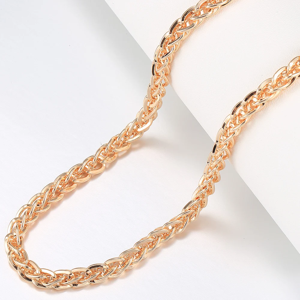 585 Rose Gold Color Necklaces for Women Men Bismark Hammered Link Chain Fashion Jewelry Accessories 5mm GN452A