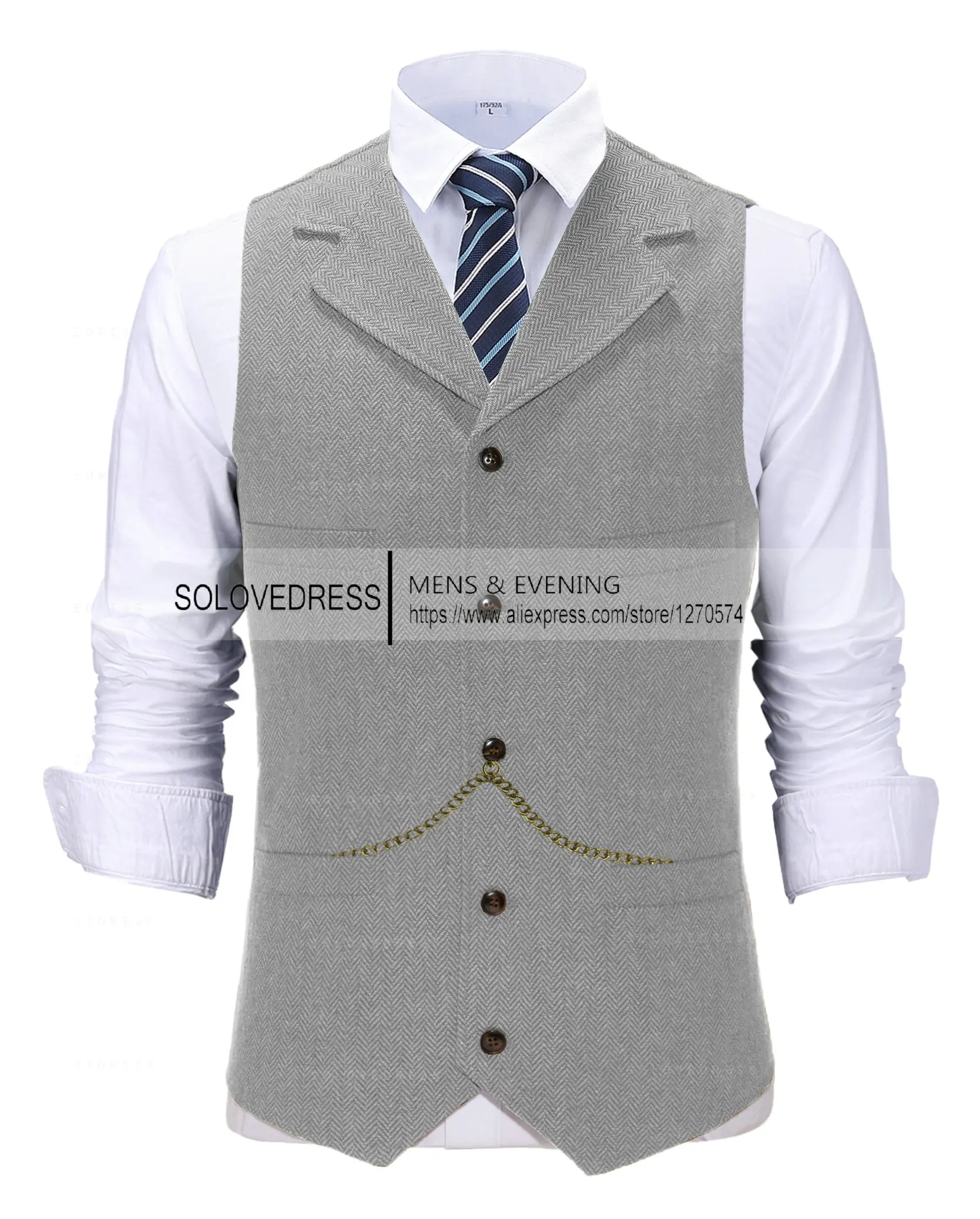 Business Mens Suit Vest Lapel V Neck Wool Herringbone Casual Brown Waistcoat Casual Formal Groomsman Jacket For Wedding