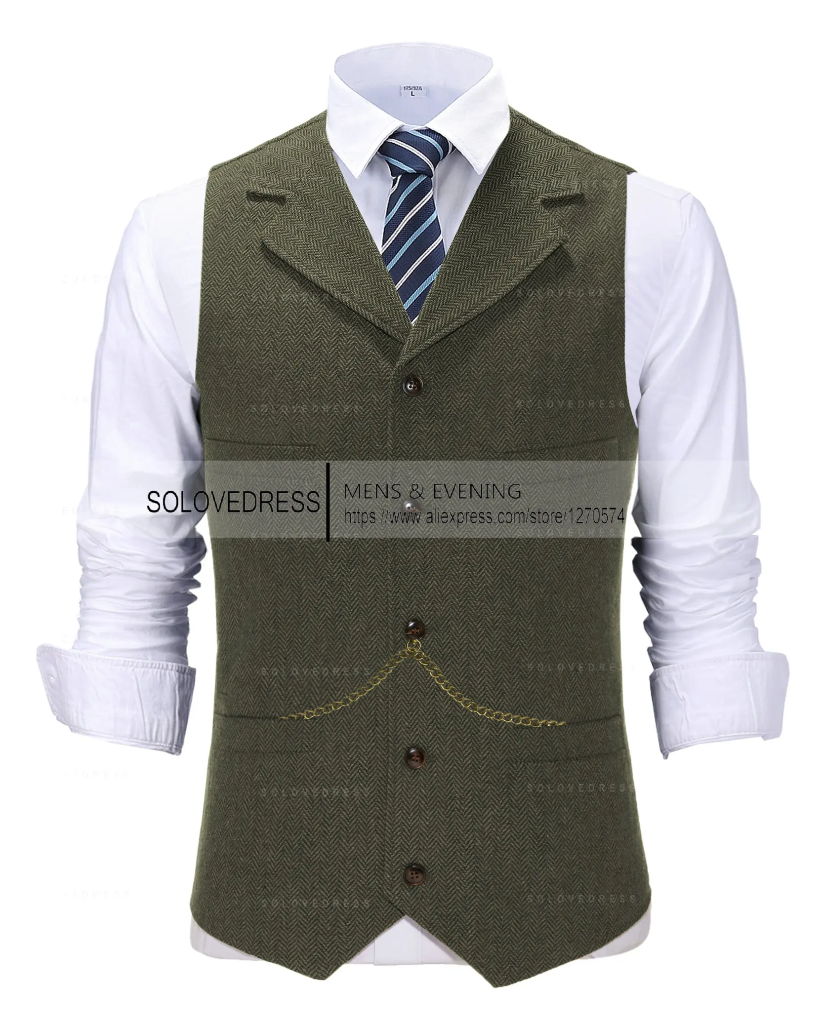 Business Mens Suit Vest Lapel V Neck Wool Herringbone Casual Brown Waistcoat Casual Formal Groomsman Jacket For Wedding