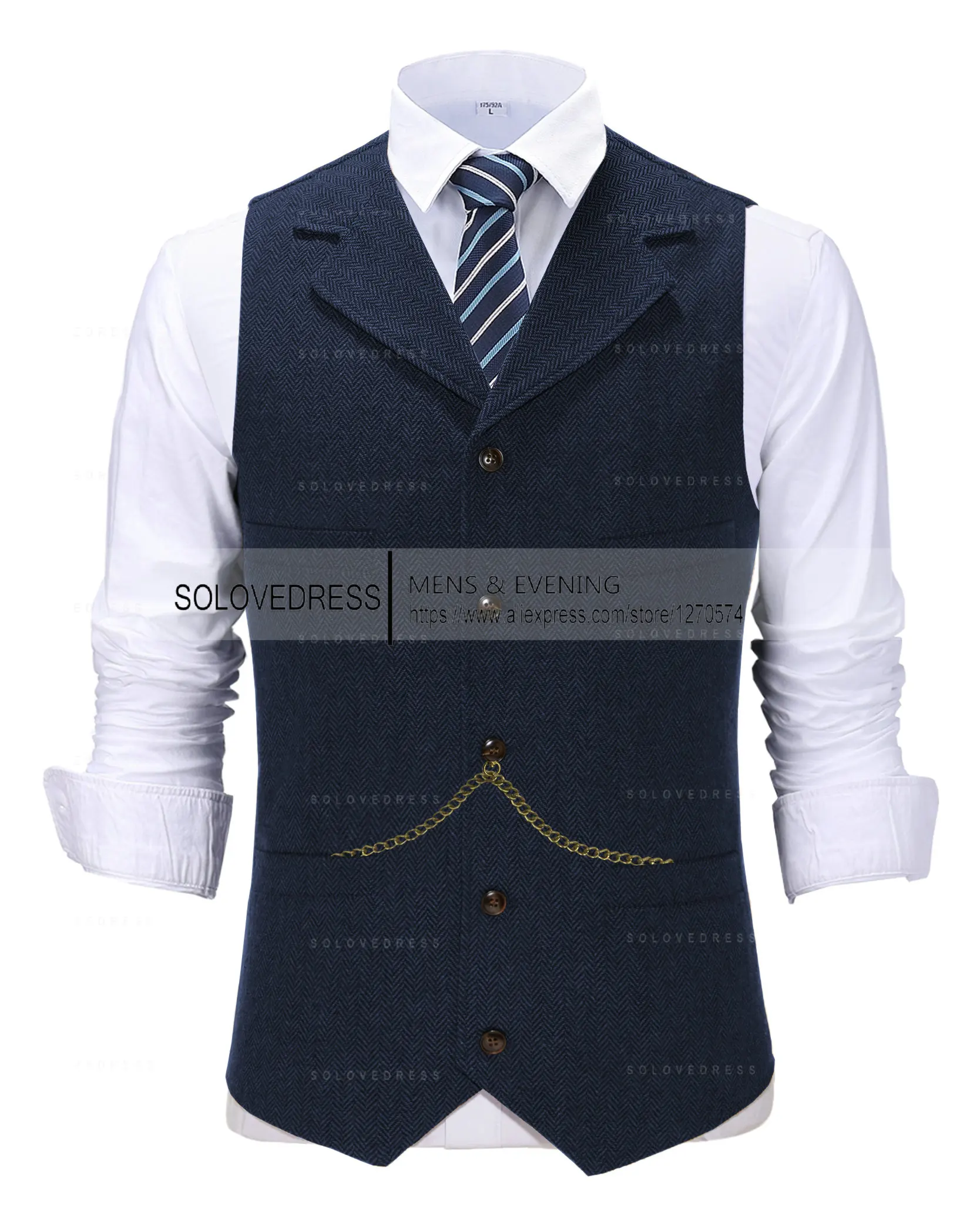 Business Mens Suit Vest Lapel V Neck Wool Herringbone Casual Brown Waistcoat Casual Formal Groomsman Jacket For Wedding