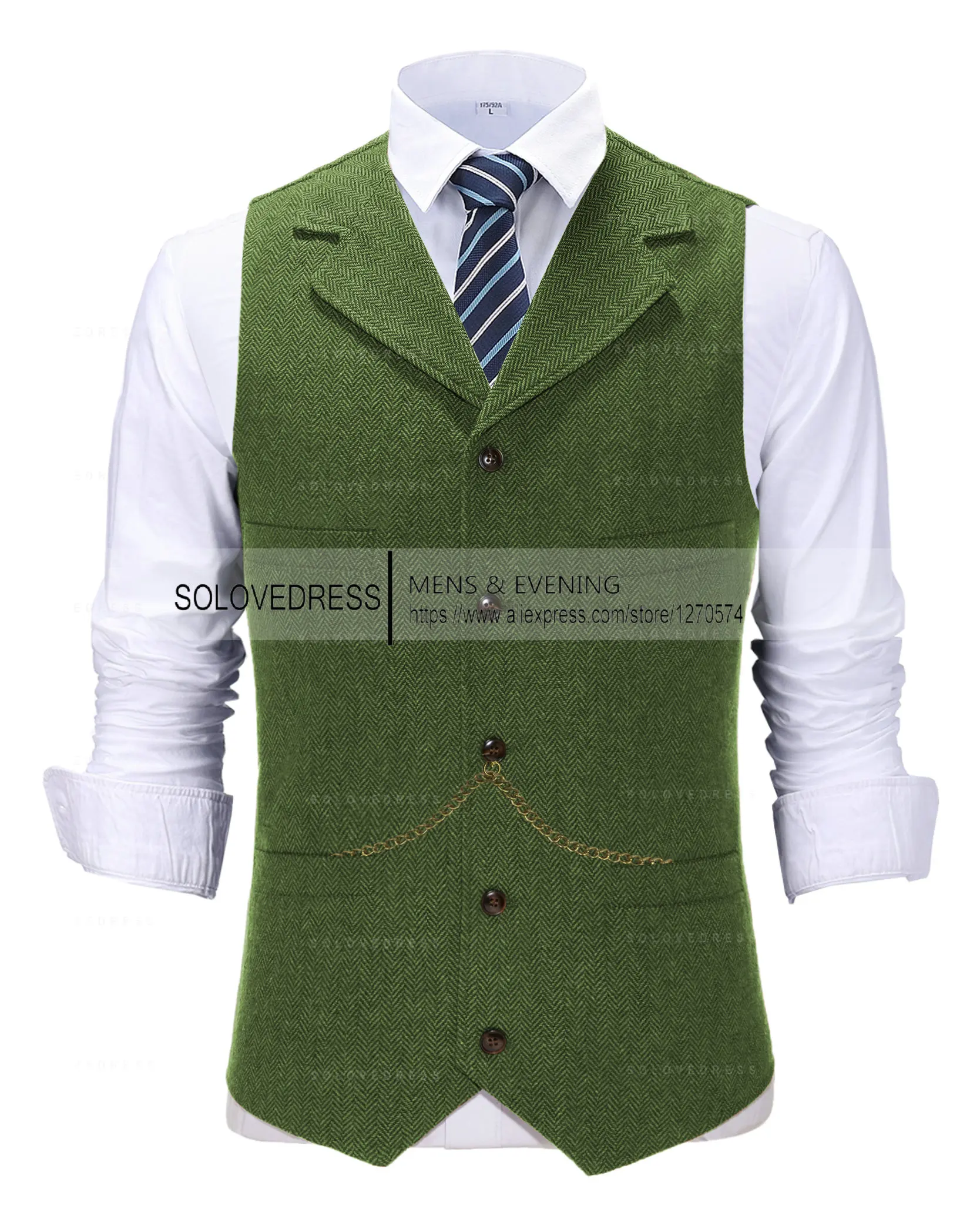 Business Mens Suit Vest Lapel V Neck Wool Herringbone Casual Brown Waistcoat Casual Formal Groomsman Jacket For Wedding