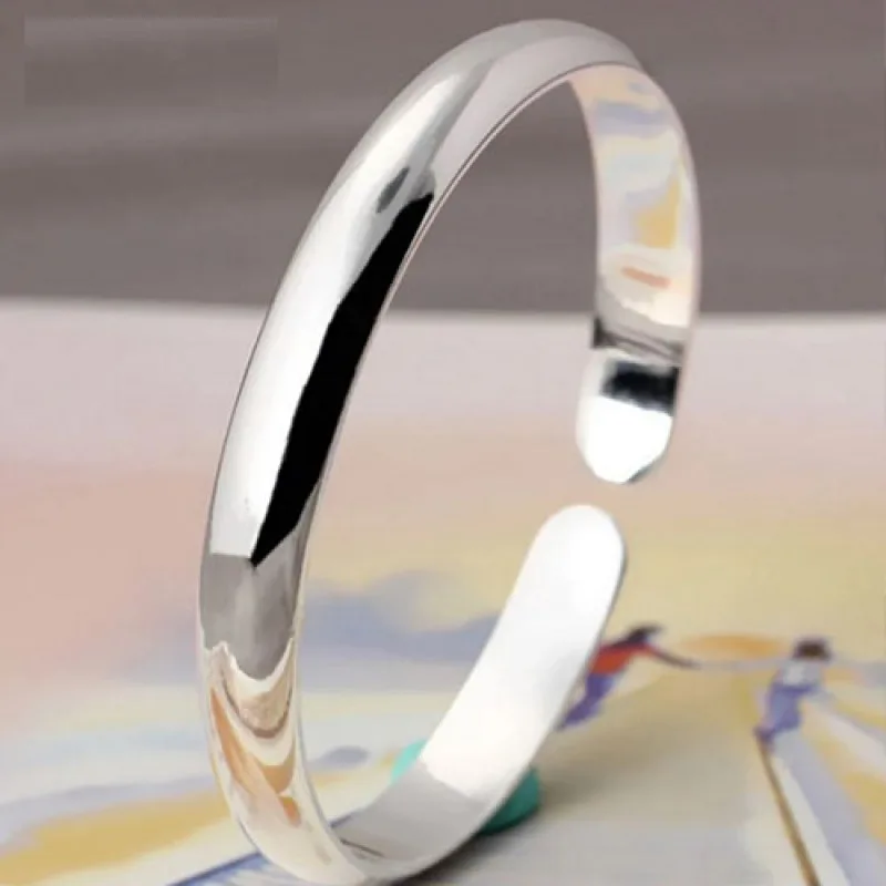 999 Sterling Silver Fashion Woman Cuff Bracelet Polishing Retro Chain Bangle Party Wedding Jewelry Charm Christmas Girl Gifts