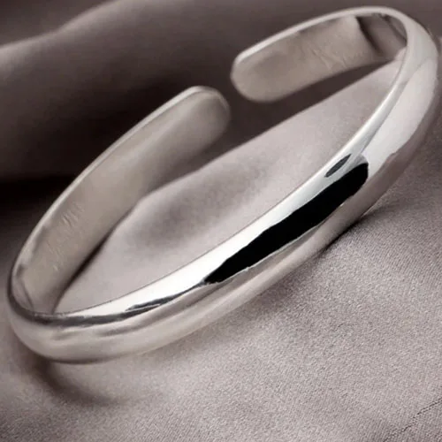 999 Sterling Silver Fashion Woman Cuff Bracelet Polishing Retro Chain Bangle Party Wedding Jewelry Charm Christmas Girl Gifts