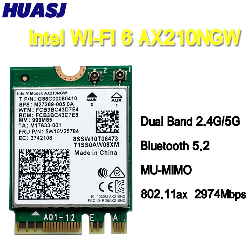 Dual Band WI-FI 6E AX210 M.2 NGFF 2400Mbps Wireless Card For Intel AX210NGW 2.4Ghz/5G 802.11ax BT 5.2 Wifi Network Card