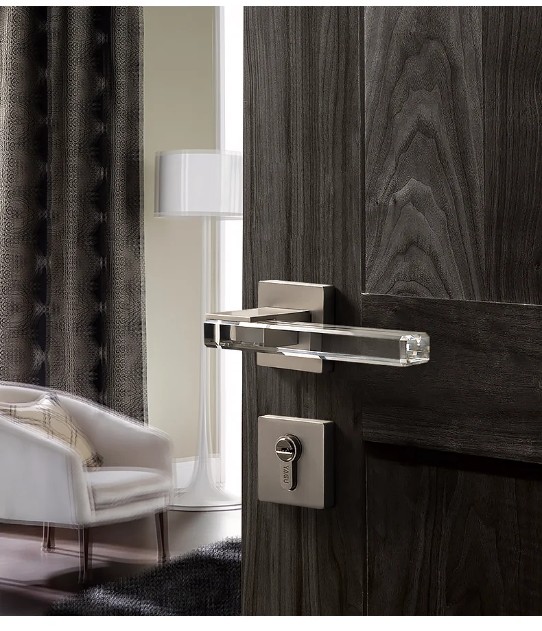 Hot Sale Modern Crystal Mute Room Door Lock Handle Fashion Interior Door Lock Gate Lock Furniture Hardware keyed entrance lock