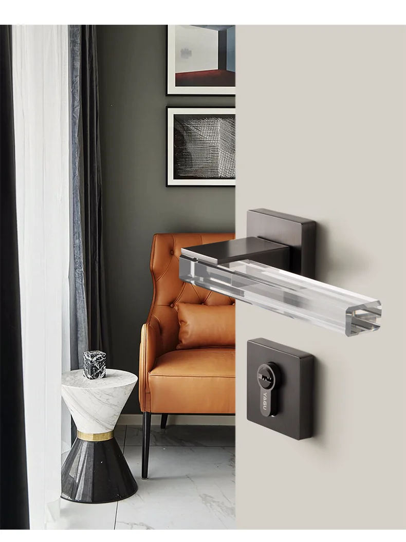 Hot Sale Modern Crystal Mute Room Door Lock Handle Fashion Interior Door Lock Gate Lock Furniture Hardware keyed entrance lock