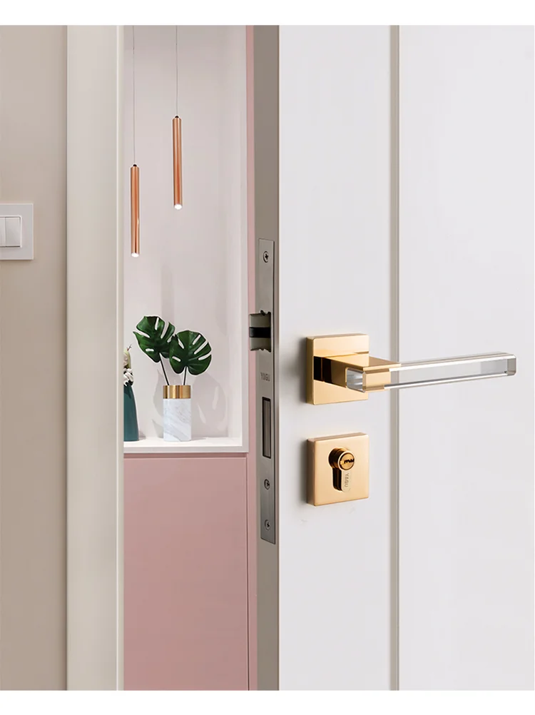 Hot Sale Modern Crystal Mute Room Door Lock Handle Fashion Interior Door Lock Gate Lock Furniture Hardware keyed entrance lock