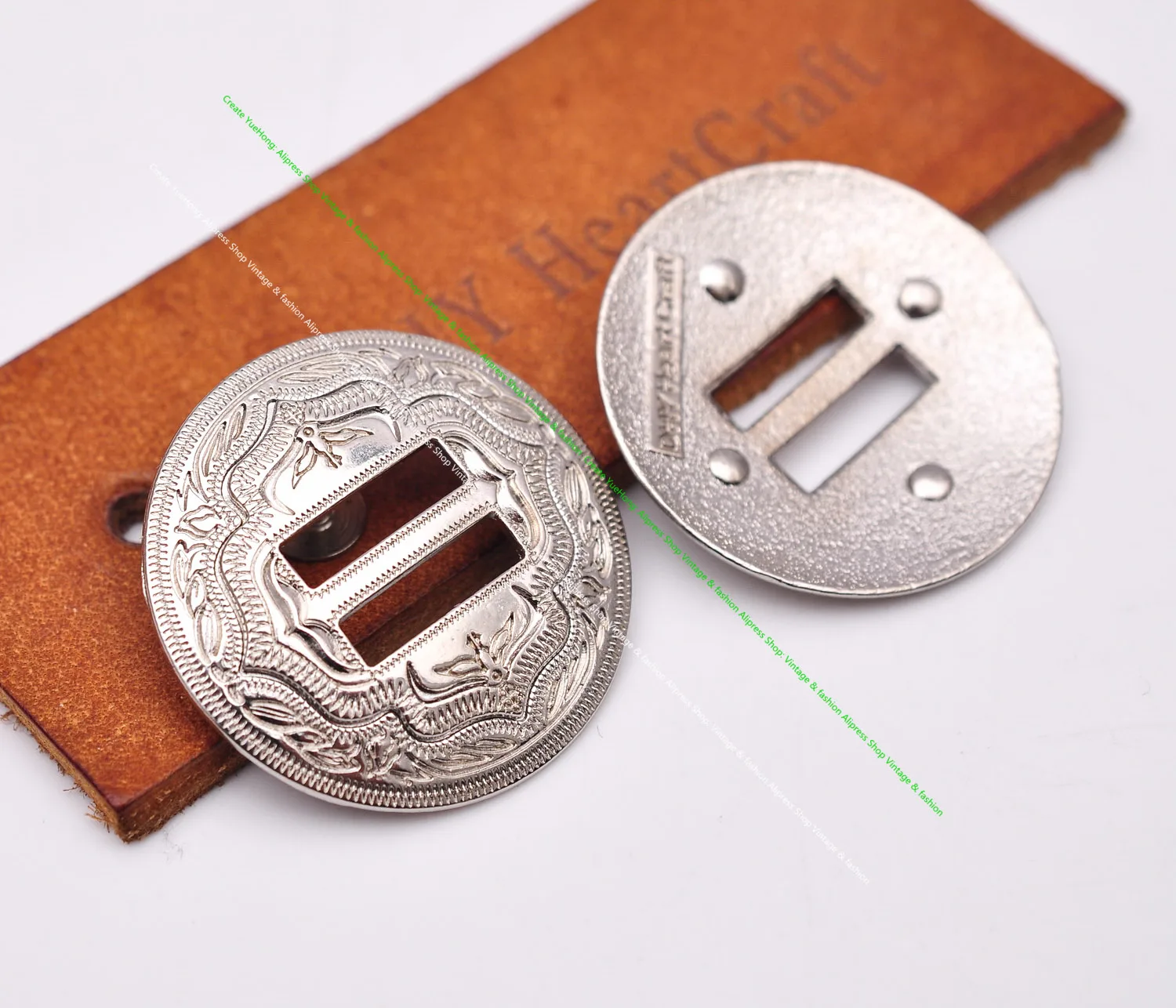 6X Western Cowboy Gold Sliver Saddles Tack Headstall Bridle Leathercraft Belt Hatband Slotted Conchos Buckle 1-1/4"