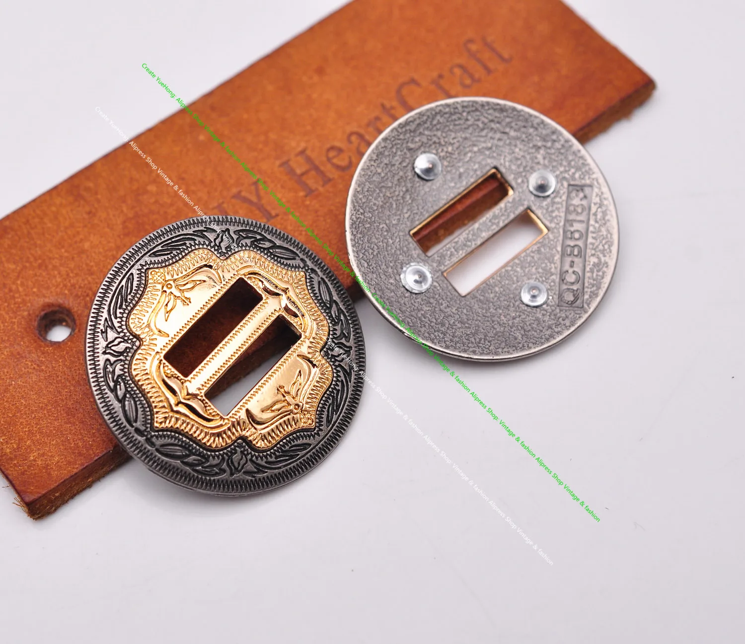 6X Western Cowboy Gold Sliver Saddles Tack Headstall Bridle Leathercraft Belt Hatband Slotted Conchos Buckle 1-1/4"