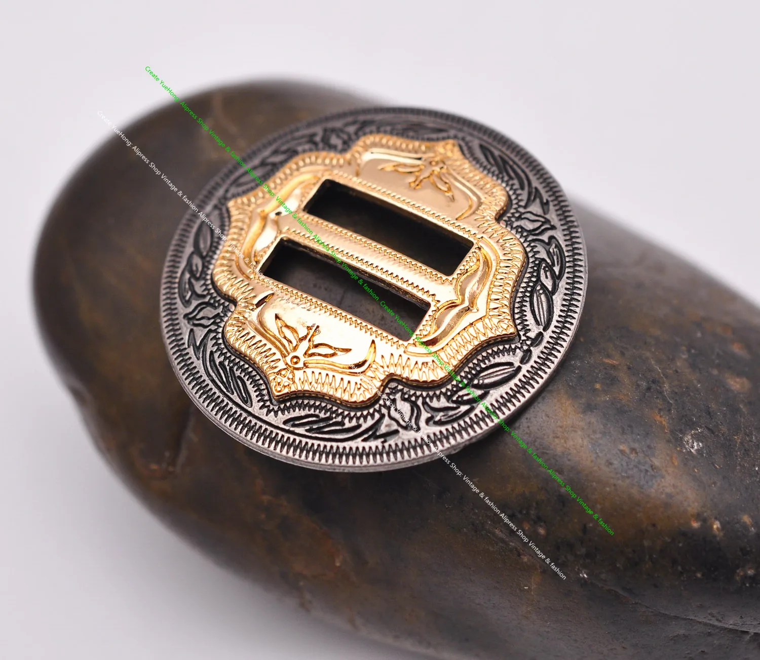 6X Western Cowboy Gold Sliver Saddles Tack Headstall Bridle Leathercraft Belt Hatband Slotted Conchos Buckle 1-1/4"