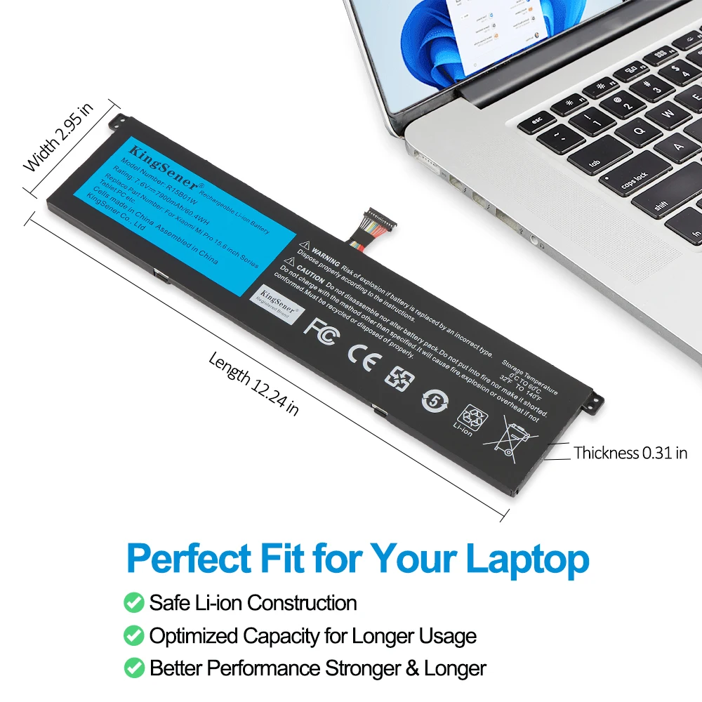 KingSener R15B01W Laptop Battery For Xiaomi Pro 15.6 Inch Series TM1701 171501-AQ TM1707 Notebook 7900mAh/60.4WH Free Tools