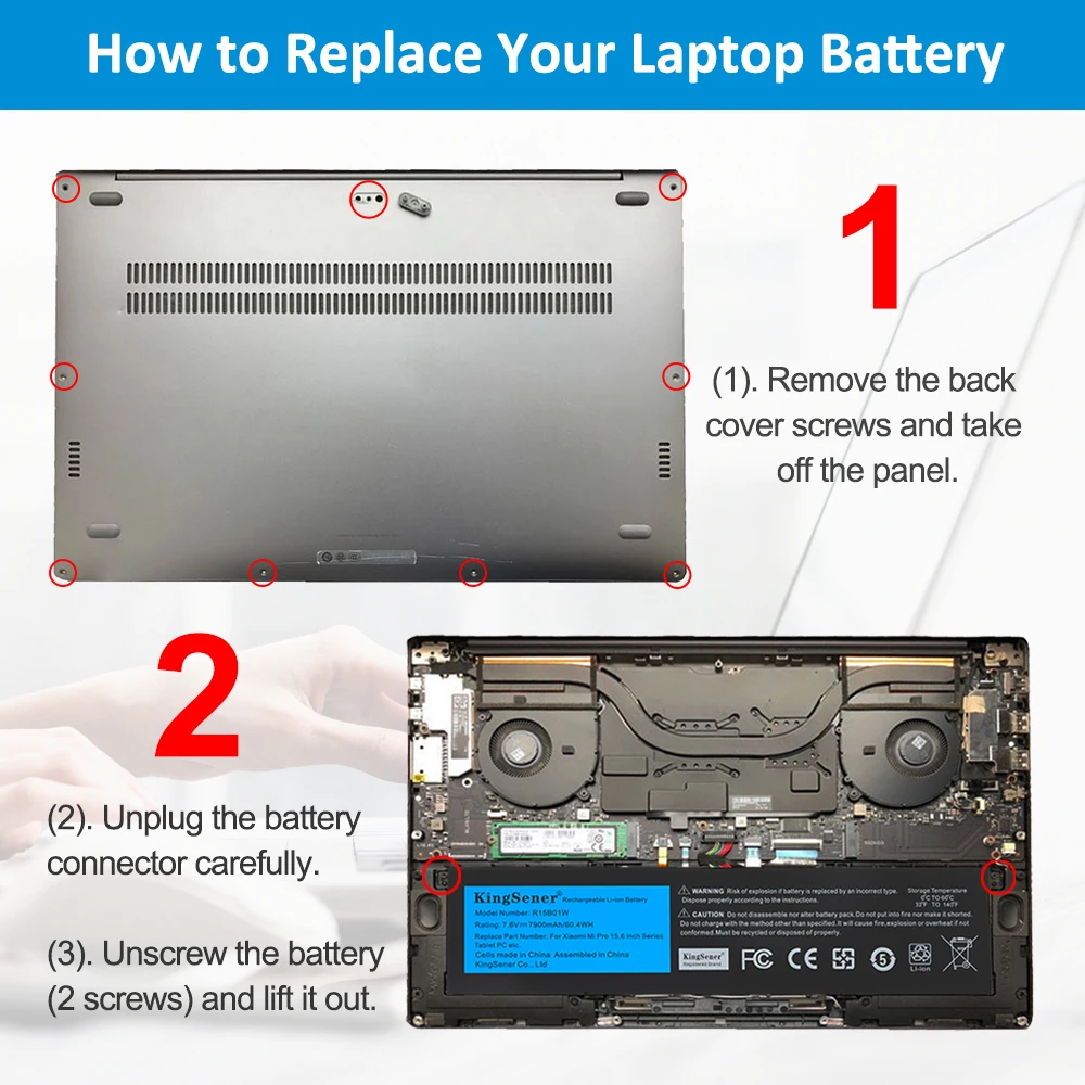KingSener R15B01W Laptop Battery For Xiaomi Pro 15.6 Inch Series TM1701 171501-AQ TM1707 Notebook 7900mAh/60.4WH Free Tools