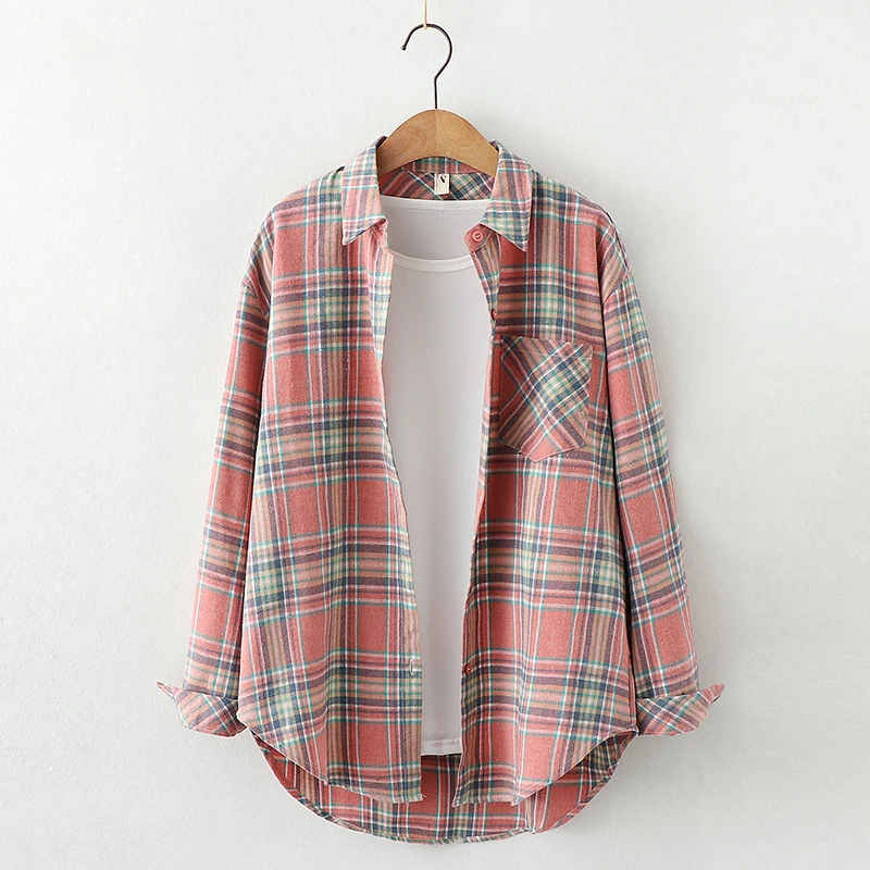 Elegant Design Style Plaid Shirt Women 2026 New Spring Autumn Casual Womens Blouses and Tops Ladies Loose Long Sleeve Blouse