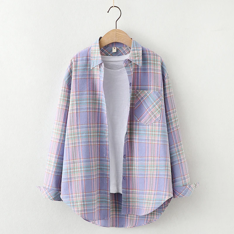 Elegant Design Style Plaid Shirt Women 2026 New Spring Autumn Casual Womens Blouses and Tops Ladies Loose Long Sleeve Blouse