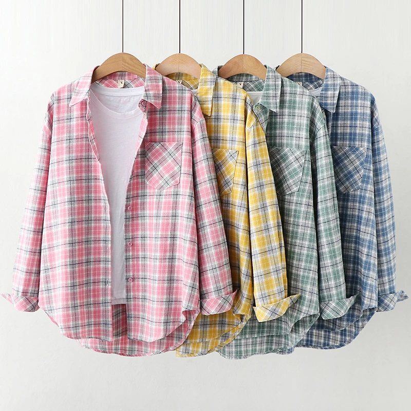 Elegant Design Style Plaid Shirt Women 2026 New Spring Autumn Casual Womens Blouses and Tops Ladies Loose Long Sleeve Blouse