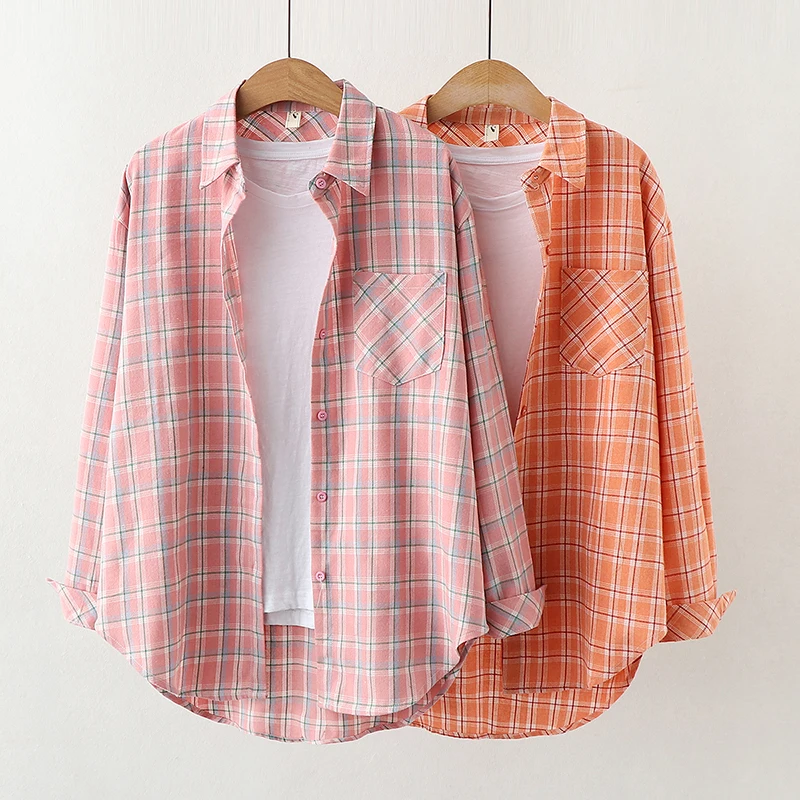 Elegant Design Style Plaid Shirt Women 2026 New Spring Autumn Casual Womens Blouses and Tops Ladies Loose Long Sleeve Blouse